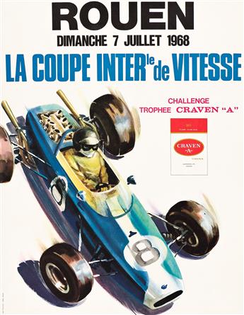 MICHEL BELIGOND (1927-1973) & ANONYMOUS. ROUEN / [GRAND PRIX] & [LA COUPE INTERNATIONALE]. Two posters. 1965 & 1968. Each approximately